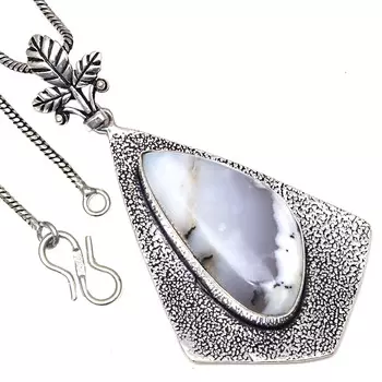 Подвеска с дендритным опалом, драгоценный камень, подарок ручной работы для нее, серебряные украшения 2,5 дюйма