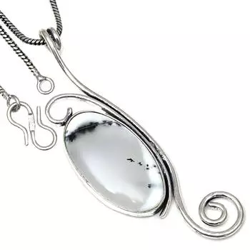 Подвеска с дендритным опалом, драгоценный камень, подарок ручной работы для нее, серебряные украшения 2,5 дюйма