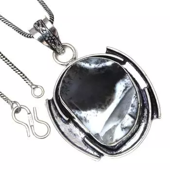 Подвеска с дендритным опалом, драгоценным камнем, подарок на День святого Валентина, серебряное ювелирное изделие, 2 дюйма