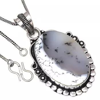 Подвеска с дендритным опалом, драгоценным камнем, подарок на День святого Валентина, серебряное ювелирное изделие, 2 дюйма