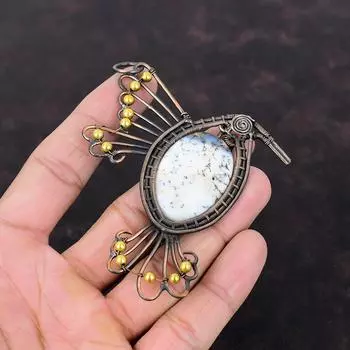 Подвеска с дендритом и опалом, медная проволока, кулон, драгоценный камень, подвески в форме птицы, ювелирные изделия с дендритом, опалом, кулон ручной работы, медные украшения, подарок для мамы