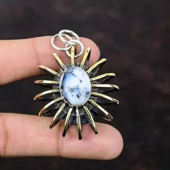 Подвеска с дендритом и опалом, ювелирные изделия из драгоценных камней, подвеска из стерлингового серебра 925 пробы, ювелирные изделия ручной работы в стиле бохо, позолоченная подвеска 18 карат, клетка, ювелирный подарок для женщин