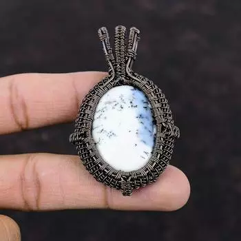 Подвеска с дендритом и опалом, ювелирные изделия из медной проволоки, подвеска из драгоценного камня ручной работы, ювелирные изделия из дендрита, опала, подвеска из медной проволоки, подарок на годовщину