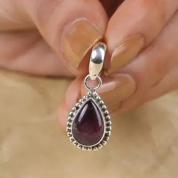 Подвеска с драгоценным камнем аметист-груша, твердое серебро 925 пробы, ювелирные изделия ручной работы, подарок для нее, подарок на годовщину, серебряные ювелирные украшения
