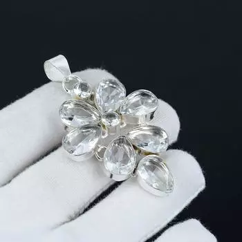 Подвеска с драгоценным камнем белый топаз из серебра 925 пробы — цветочный дизайн ручной работы, идеально подходит для подарков, вечеринок и повседневной элегантности 2 белый
