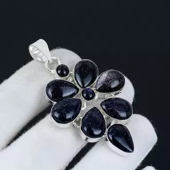 Подвеска с драгоценным камнем Blue Sunstone из стерлингового серебра 925 пробы - дизайн в виде цветка ручной работы Blue Sunstone, идеально подходит для подарков и повседневного ношения в качестве ювелирного подарка 2 синий