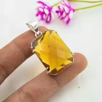 Подвеска с драгоценным камнем Brandy Topaz, подвеска из цельного серебра 925 пробы, старинные ювелирные изделия ручной работы, подарок на День матери 1.88 Inches жёлтый