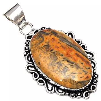 Подвеска с драгоценным камнем Bumble Bee Jasper, подарок для нее, серебряные украшения 2,25 дюйма