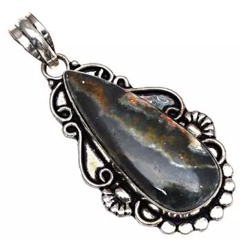 Подвеска с драгоценным камнем Bumble Bee Jasper, подарок для нее, серебряные украшения 2,25 дюйма