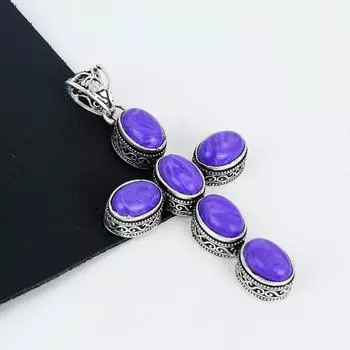 Подвеска с драгоценным камнем чароит, серебро 925 пробы - дизайн креста ручной работы, повседневные украшения, уникальный подарок для нее с подвеской из чароита 2.95 фиолетовый
