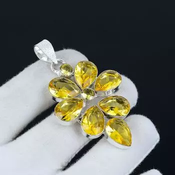 Подвеска с драгоценным камнем цитрин из стерлингового серебра 925 пробы — дизайн в виде цветка ручной работы, идеально подходит для подарков, вечеринок и повседневной элегантности 2 жёлтый