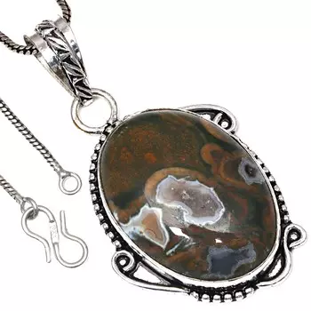 Подвеска с драгоценным камнем «Дождевой лес» из яшмы, этническое серебряное украшение на День святого Валентина, 2 дюйма