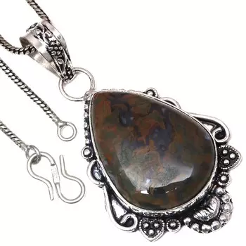 Подвеска с драгоценным камнем «Дождевой лес» из яшмы, этническое серебряное украшение на День святого Валентина, 2 дюйма