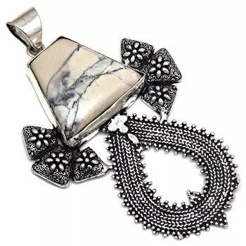 Подвеска с драгоценным камнем фосфоритом в подарок для нее, серебряные украшения 2,5 дюйма