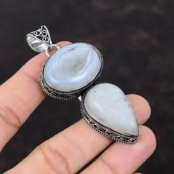Подвеска с драгоценным камнем Geode Agate Druzy, винтажная подвеска из стерлингового серебра 925 пробы, антикварные ювелирные изделия, подвеска ручной работы, подарок для нее, серебряные украшения