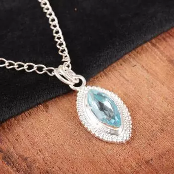 Подвеска с драгоценным камнем Голубой Топаз, Ювелирные изделия ручной работы, Ювелирные изделия из стерлингового серебра 925 пробы, Богемная подвеска для свадебного подарка 1.43 inches синий