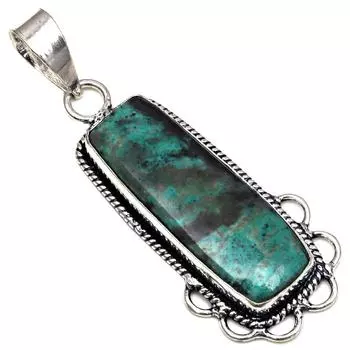 Подвеска с драгоценным камнем хризоколла, подарок для нее, серебряное украшение 2 дюйма