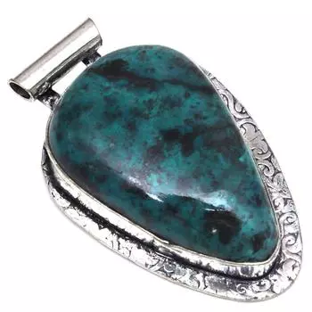Подвеска с драгоценным камнем хризоколла, подарок для нее, серебряное украшение 2 дюйма