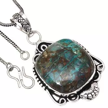 Подвеска с драгоценным камнем хризоколла, подарок ручной работы для нее, этническое серебряное украшение 2 дюйма
