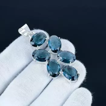 Подвеска с драгоценным камнем Индиголит из стерлингового серебра 925 пробы - Дизайн ручной работы, Ювелирное украшение для повседневной носки, Уникальная подвеска с Индиголитом, Подарок на свадьбу 2.5 синий