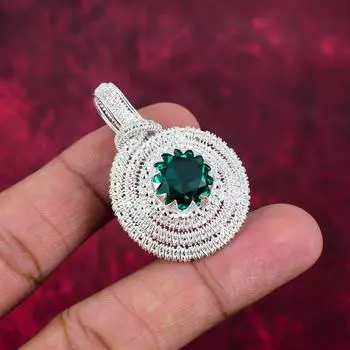 Подвеска с драгоценным камнем индиголит, подвеска из 9 проволок, антикварное украшение ручной работы, подарок на День матери 1.88 Inches зелёный