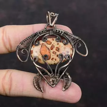 Подвеска с драгоценным камнем из астероида и яшмы, медная проволока, кулон в виде черепахи ручной работы, подвеска из проволочной обмотки, ювелирный подарок для мамы, удивительные медные украшения