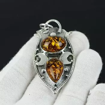 Подвеска с драгоценным камнем из балтийского янтаря, исцеляющая подвеска, подвеска из стерлингового серебра 925 пробы, подвеска с двойным драгоценным камнем, ювелирная подвеска, созданная в лаборатории для подарка 2.55
