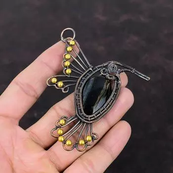 Подвеска с драгоценным камнем из неллита, медная проволока, кулон, кулон ручной работы, ювелирные изделия из неллита, подвеска в виде птицы, красивые медные украшения, подарок для мамы