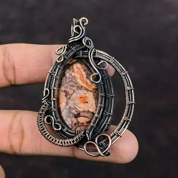 Подвеска с драгоценным камнем из яшмы в виде птичьего глаза, кулон из медной проволоки, удивительный кулон, медные украшения, кулон ручной работы, ювелирный подарок для нее