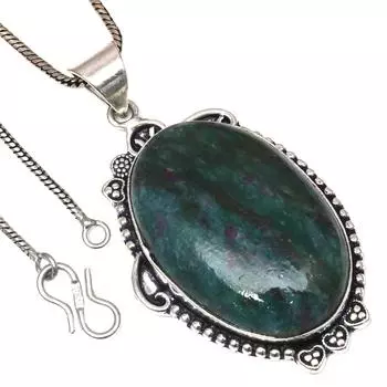 Подвеска с драгоценным камнем кабошон из фуксита ко Дню святого Валентина, этническое серебряное украшение 2 дюйма