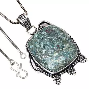 Подвеска с драгоценным камнем-кабошоном из фуксита, подарок на День святого Валентина, серебряное ювелирное изделие 2,25 дюйма