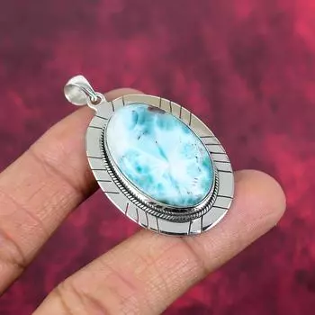 Подвеска с драгоценным камнем Ларимар, кулон из цельного серебра 925 пробы, ювелирное изделие ручной работы, кулон с камнем по дате рождения, подарок для него 2 Inches синий