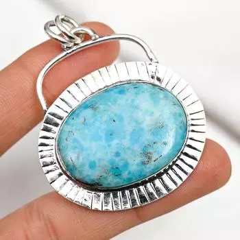 Подвеска с драгоценным камнем Ларимар, кулон из цельного серебра 925 пробы, ювелирное изделие ручной работы, кулон с камнем по дате рождения, подарок для него 2.13 Inches синий