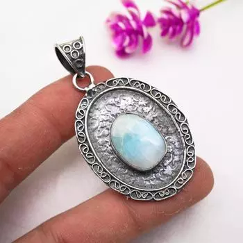 Подвеска с драгоценным камнем Ларимар, кулон из цельного серебра 925 пробы, ювелирное изделие ручной работы, кулон с камнем по дате рождения, подарок для него 2.08 Inches синий