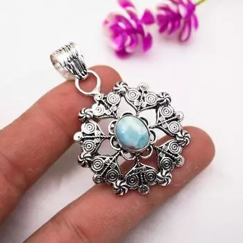 Подвеска с драгоценным камнем Ларимар, кулон из цельного серебра 925 пробы, ювелирное изделие ручной работы, кулон с камнем по дате рождения, подарок для него 1.57 Inches синий