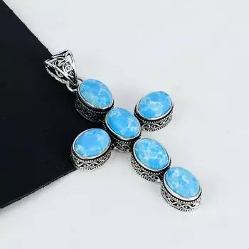 Подвеска с драгоценным камнем Ларимар, серебро 925 пробы - дизайн креста ручной работы, повседневные украшения, уникальные подарки из ламара 2.95 синий