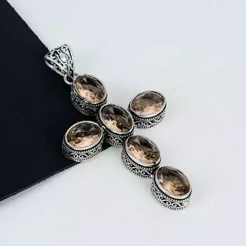 Подвеска с драгоценным камнем морганит, серебро 925 пробы — дизайн креста ручной работы, повседневные украшения, уникальные подарки с подвеской из морганита 2.95 жёлтый