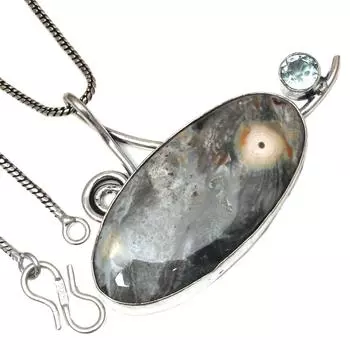 Подвеска с драгоценным камнем Ocean Jasper ко Дню святого Валентина, этническое серебряное украшение 2 дюйма