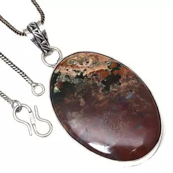 Подвеска с драгоценным камнем Ocean Jasper ко Дню святого Валентина, этническое серебряное украшение 2 дюйма