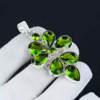 Подвеска с драгоценным камнем перидот из стерлингового серебра 925 пробы - дизайн с цветком из перидота ручной работы, идеально подходит для подарков, вечеринок и повседневной элегантности 2 зелёный