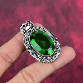Подвеска с драгоценным камнем перидот, кулон из цельного серебра 925 пробы, ювелирное изделие ручной работы, кулон с камнем по дате рождения, подарок для него 2.00 Inches зелёный