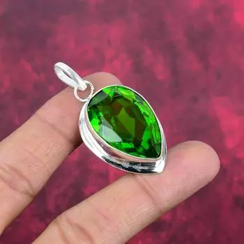 Подвеска с драгоценным камнем перидот, кулон из цельного серебра 925 пробы, ювелирное изделие ручной работы, кулон с камнем по дате рождения, подарок для него 2.16 Inches зелёный