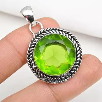 Подвеска с драгоценным камнем перидот, кулон из цельного серебра 925 пробы, ювелирное изделие ручной работы, кулон с камнем по дате рождения, подарок для него 1.69 Inches зелёный
