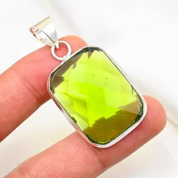 Подвеска с драгоценным камнем перидот, кулон из цельного серебра 925 пробы, ювелирное изделие ручной работы, кулон с камнем по дате рождения, подарок для него 1.96 Inches зелёный