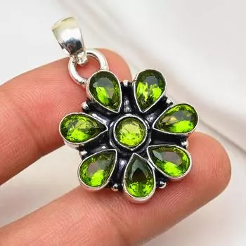 Подвеска с драгоценным камнем перидот, кулон из цельного серебра 925 пробы, ювелирное изделие ручной работы, кулон с камнем по дате рождения, подарок для него 1.77 Inches зелёный