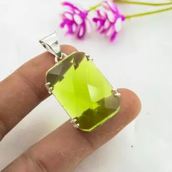Подвеска с драгоценным камнем перидот, кулон из цельного серебра 925 пробы, ювелирное изделие ручной работы, кулон с камнем по дате рождения, подарок для него розовый