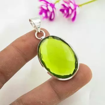 Подвеска с драгоценным камнем перидот, кулон из цельного серебра 925 пробы, ювелирное изделие ручной работы, кулон с камнем по дате рождения, подарок для него 1.73 Inches зелёный