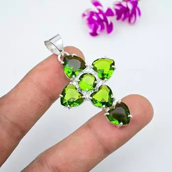 Подвеска с драгоценным камнем перидот, кулон из цельного серебра 925 пробы, ювелирное изделие ручной работы, кулон с камнем по дате рождения, подарок для него 2 Inches зелёный