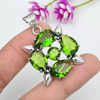 Подвеска с драгоценным камнем перидот, кулон из цельного серебра 925 пробы, ювелирное изделие ручной работы, кулон с камнем по дате рождения, подарок для него