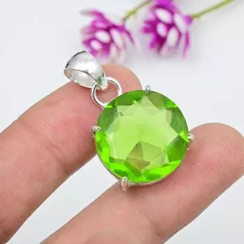 Подвеска с драгоценным камнем перидот, кулон из цельного серебра 925 пробы, ювелирное изделие ручной работы, кулон с камнем по дате рождения, подарок для него